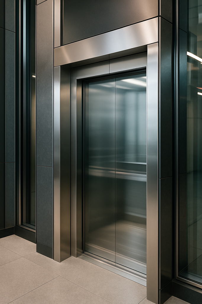 Elevador comercial moderno en movimiento silencioso