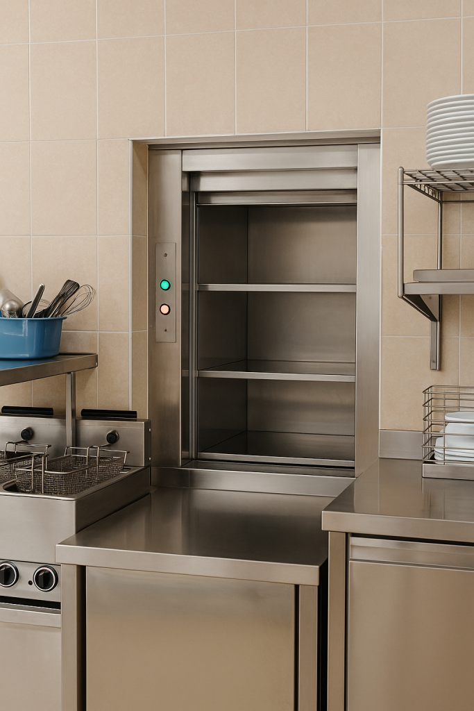 Elevador de carga pequeño en cocina de restaurante