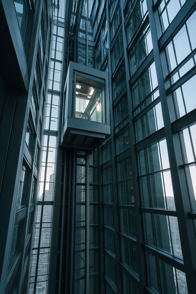 Ascensor subiendo en un edificio de gran altura