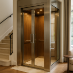 Elevador residencial de lujo con diseño moderno integrado en el interior de una casa elegante