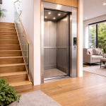 Elevador residencial para casa unifamiliar de varios niveles instalado en vivienda moderna con diseño funcional