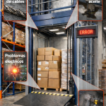 Elevador montacargas industrial en operación con carga pesada mostrando fallas comunes que afectan el rendimiento de elevadores montacargas industriales