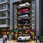 Sistema de estacionamiento vertical automatizado para espacios urbanos reducidos integrado en edificio moderno