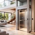 Elevador residencial para casas de dos o más niveles integrado en vivienda moderna de varios pisos