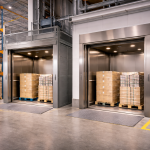 Montacargas eléctricos e hidráulicos para pymes operando en bodega moderna con pallets y estructura industrial