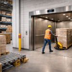 Montacargas industriales para centros comerciales y bodegas operando en área de carga con pallets y mercancía