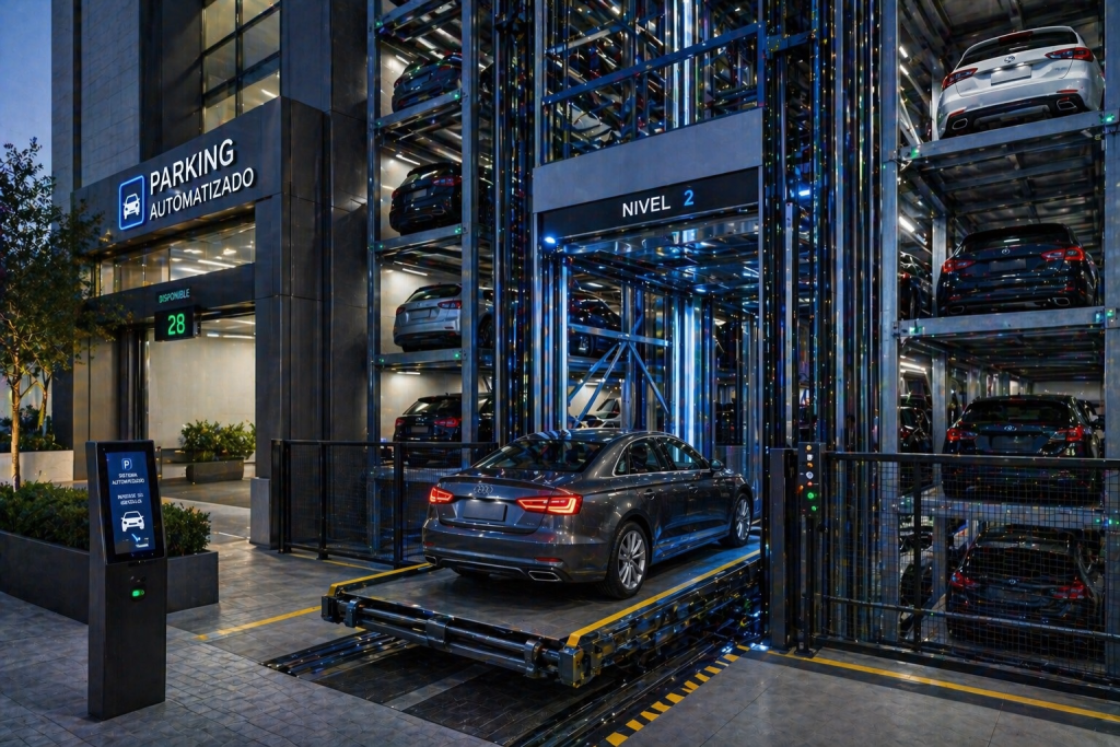 sistemas de parking automatizado en México con elevadores para autos en estructura moderna eficiente