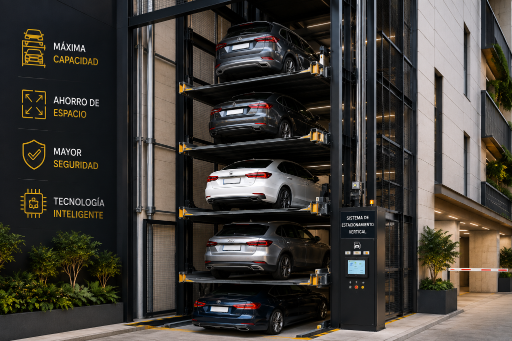 Mejor sistema de estacionamiento vertical en México con autos en plataformas modernas