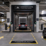 Elevadores comerciales para edificios con varios accesos, plataforma guiada y entradas vehiculares coordinadas.