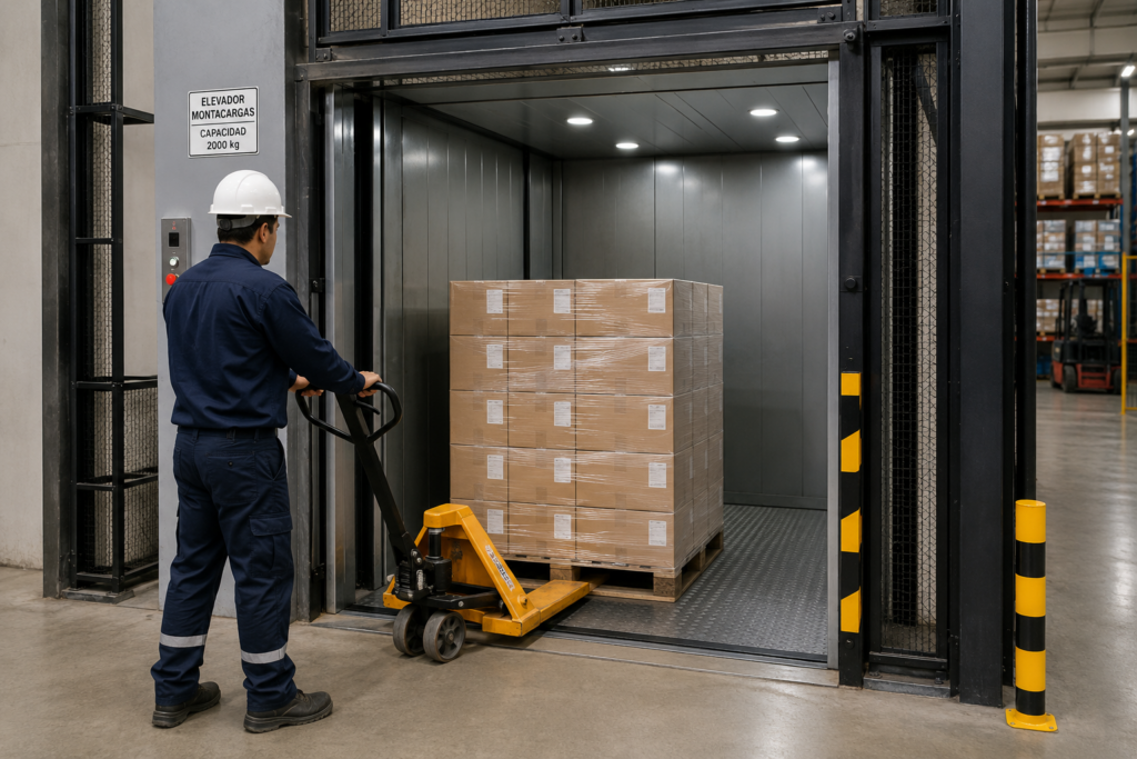 Elevadores montacargas según el tipo de carga para instalaciones industriales en México.