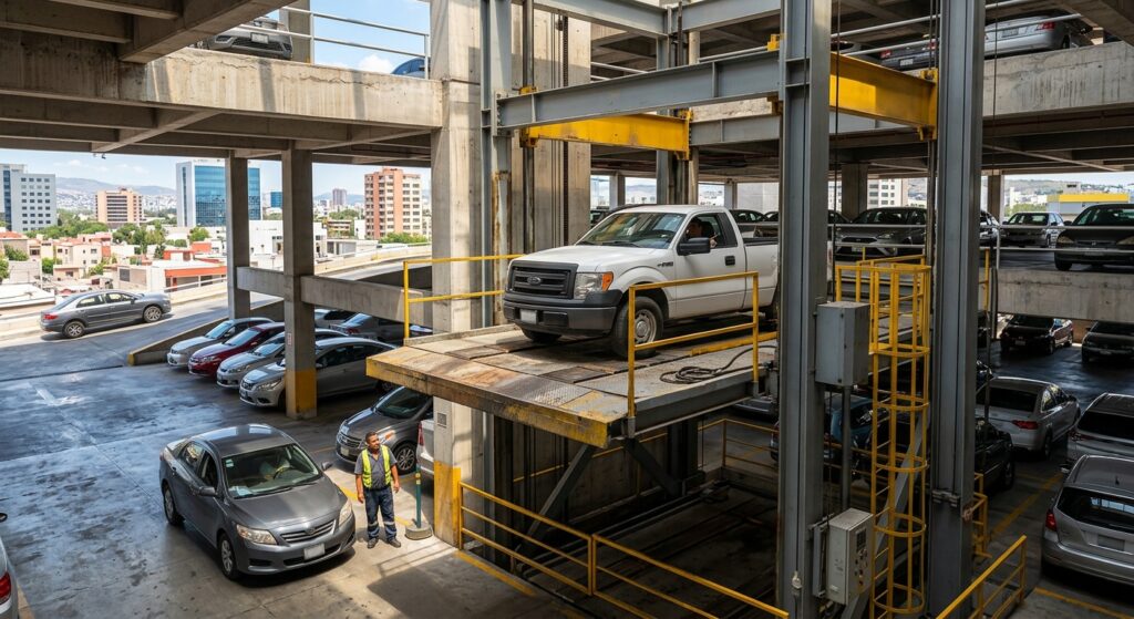 El mejor elevador comercial para autos de alto uso en México en pleno funcionamiento